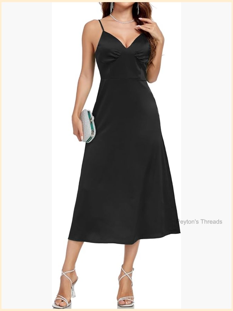 Spaghetti Strap Midi Satin Dress V Neck Cocktail Casual Party Summer